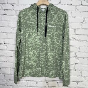 Belong Designs Mens M Versatek Bamboo Hoodie Green Tree AOP Stretch‎ Outdoor